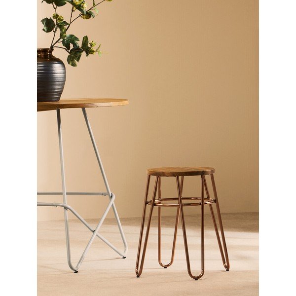 Stolček iz masivnega bresta v naravni barvi/v rožnato zlati District – Premier Housewares-image-1