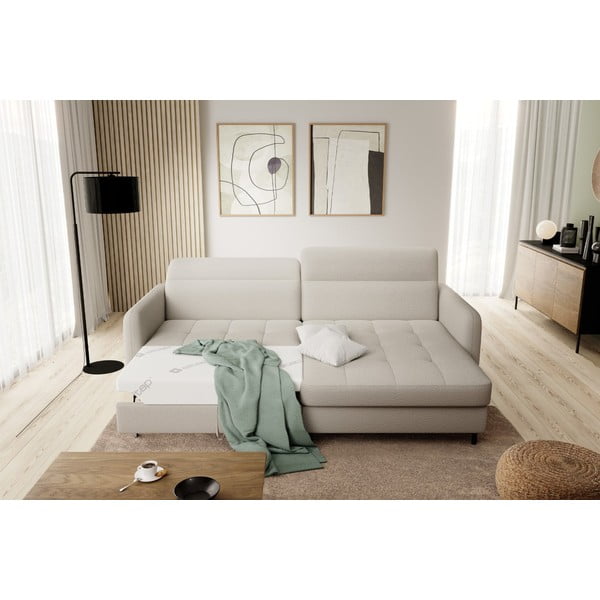 Bež raztegljiva/s prostorom za shranjevanje kotna sedežna garnitura iz tkanine bouclé (desni kot/z ležalnikom) Gomsi – ELTAP-image-1