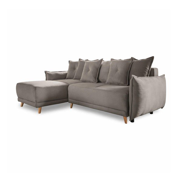 Svetlo rjava raztegljiva kotna sedežna garnitura iz rebrastega žameta (s kotom po izbiri) Lazy Lukka – Miuform