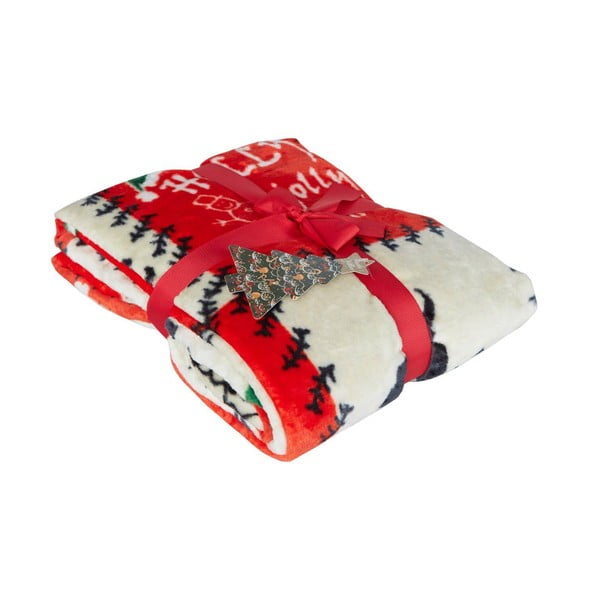 Rdeča odeja z božičnim motivom iz mikropliša 100x170 cm – Mila Home-image-1