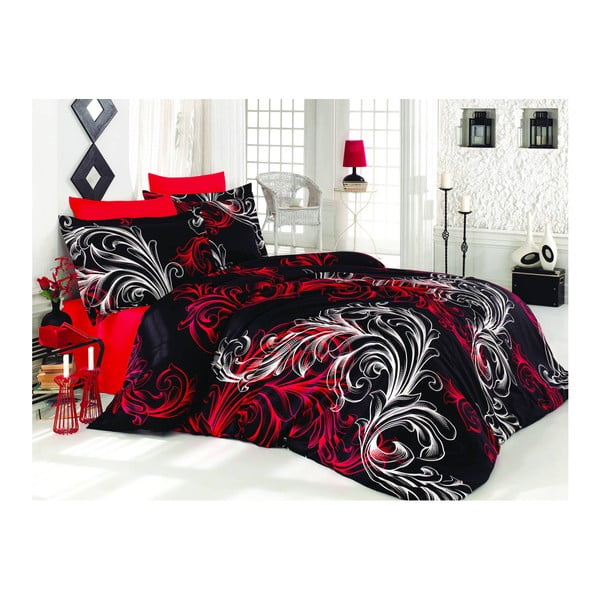 Bombažno satenasto posteljno perilo z rjuho za zakonsko posteljo Atlantis, 200 x 220 cm