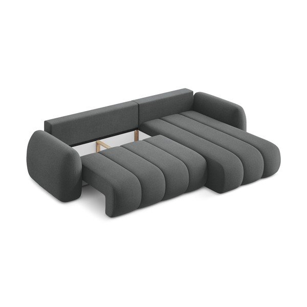 Temno siva raztegljiva kotna sedežna garnitura iz tkanine bouclé s prostorom za shranjevanje (desni kot/z ležalnikom) Pele – Makamii-image-4