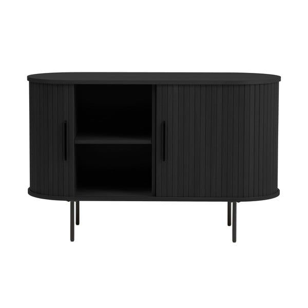 Črna komoda v hrastovem dekorju z drsnimi vrati 120x76x45 cm Nola – Unique Furniture-image-2