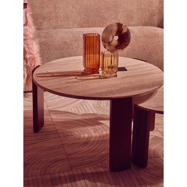 Rjava/v svetli naravni barvi okrogla klubska mizica z marmorno mizno ploščo ø 60 cm Palermo – Premier Housewares-image-3