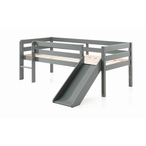 Siva dvignjena otroška postelja s toboganom Vipack Pino, 90 x 200 cm-image-2