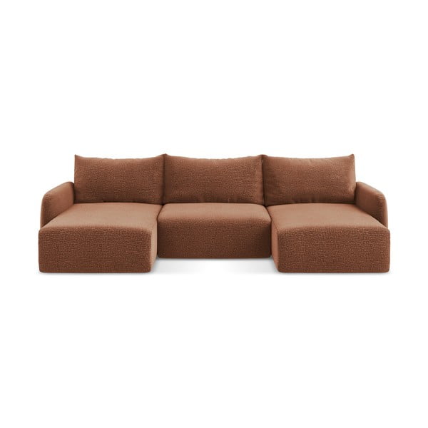 Opečnato oranžna raztegljiva/s prostorom za shranjevanje kotna sedežna garnitura Kalena – Makamii