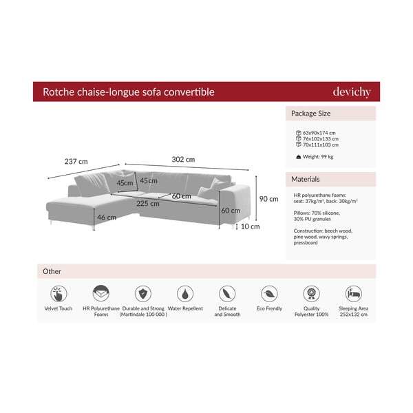 Temno roza žametna kotna raztegljiva sedežna garnitura Devichy Rothe, levi kot-image-3