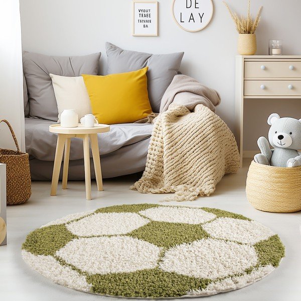 Zeleno-kremno bela otroška preproga ø 100 cm Fun – Ayyildiz Carpets-image-1