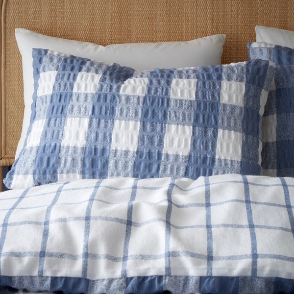 Modra flanelna posteljnina za zakonsko posteljo 200x200 cm Gingham Check – Catherine Lansfield-image-3