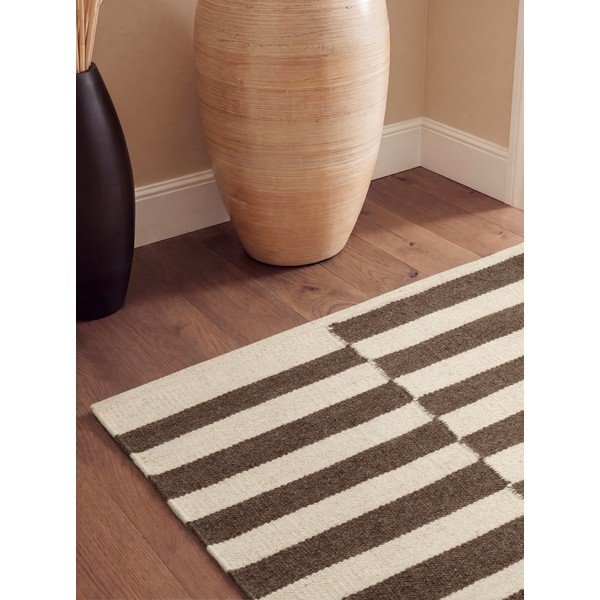 Bel/rjav obojestranski/ročno tkan volnen tekač 80x200 cm Vika – Hanse Home-image-3