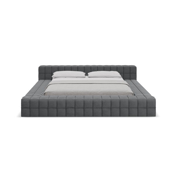 Temno siva oblazinjena zakonska postelja z letvenim dnom 160x200 cm Akela – Makamii-image-2