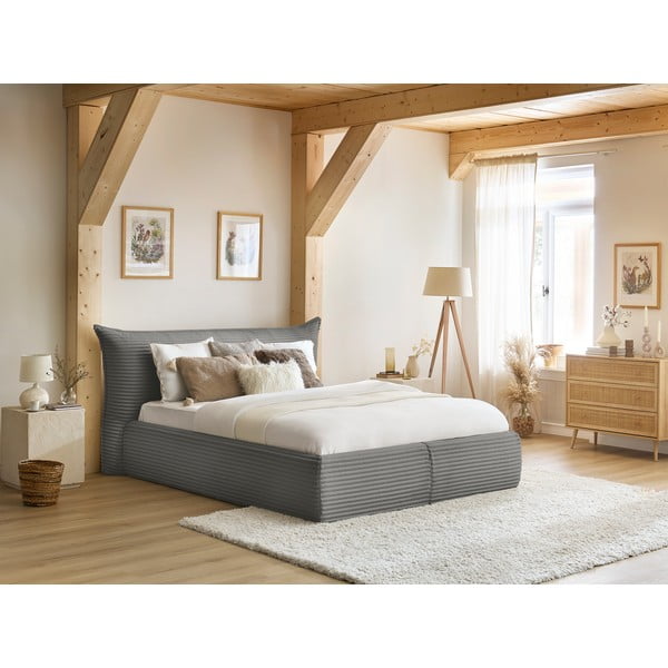 Siva oblazinjena zakonska postelja s prostorom za shranjevanje z letvenim dnom 160x200 cm Jade – Bobochic Paris-image-1