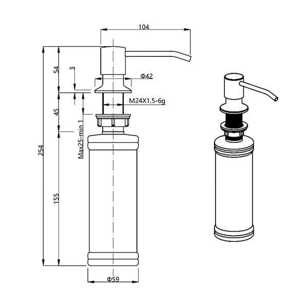 Mat črn plastičen vgradni dozirnik za milo 350 ml – Sapho-image-2