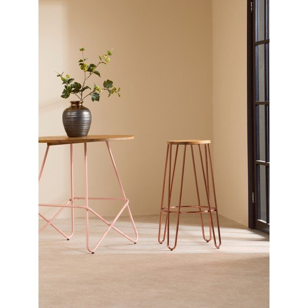 Barsko stol iz masivnega bresta v naravni barvi/v rožnato zlati (višina sedeža 75 cm) District – Premier Housewares-image-3