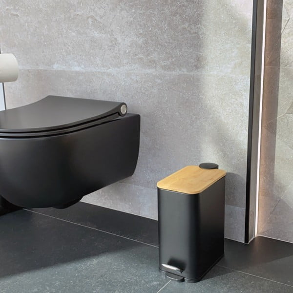 Mat črn jeklen koš za smeti s pedalom 5 l Erik – Spirella-image-1