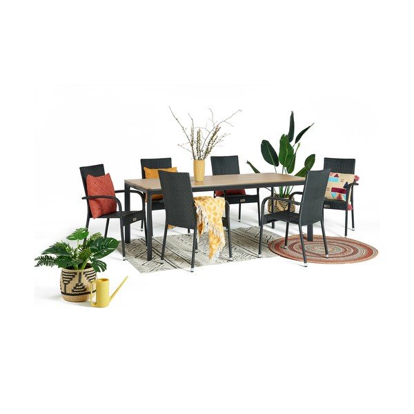 Vrtna jedilna garnitura za 6 oseb s črnimi stoli Paris in mizo Thor, 210 x 90 cm-image-2