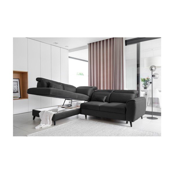 Temno siva žametna raztegljiva/s prostorom za shranjevanje kotna sedežna garnitura (levi kot/v obliki črke L) Noble – ELTAP-image-3