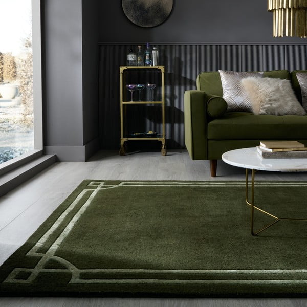 Temno zelena ročno tkana volnena preproga 160x230 cm Gatsby – Flair Rugs-image-1