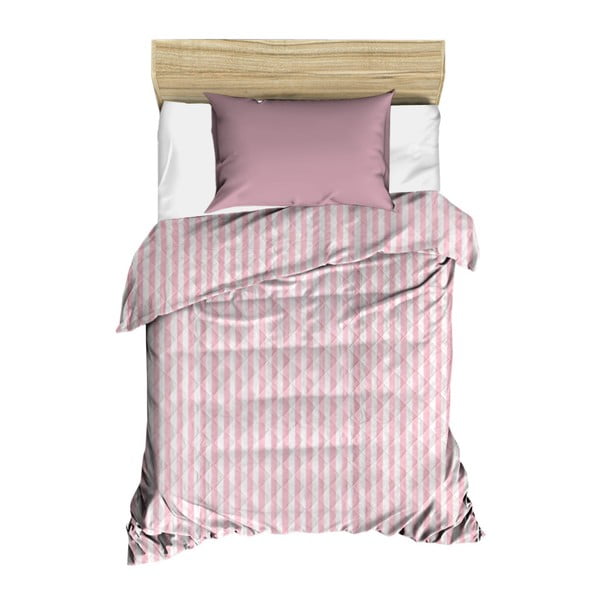 Roza in belo prešito posteljno pregrinjalo Stripes, 160 x 230 cm