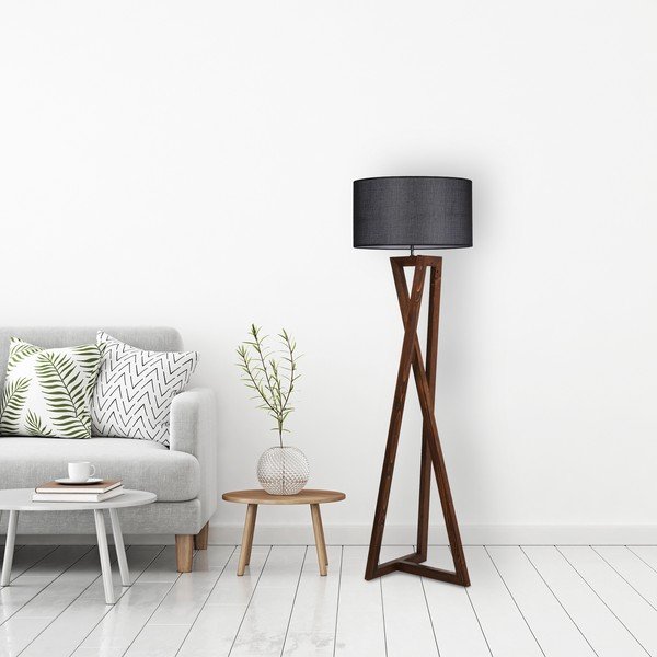 Črna/rjava stoječa svetilka s tekstilnim senčilom (višina 149 cm) Maçka – Opviq lights-image-2