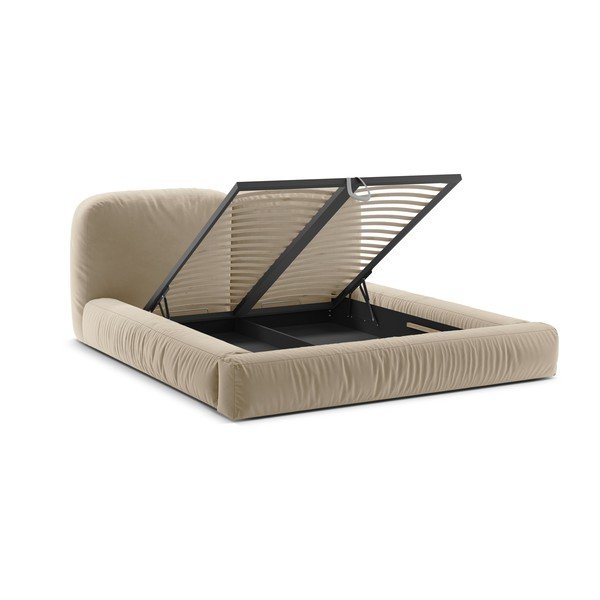 Bež oblazinjena zakonska postelja s prostorom za shranjevanje in z letvenim dnom 160x200 cm Martina – Micadoni -image-2