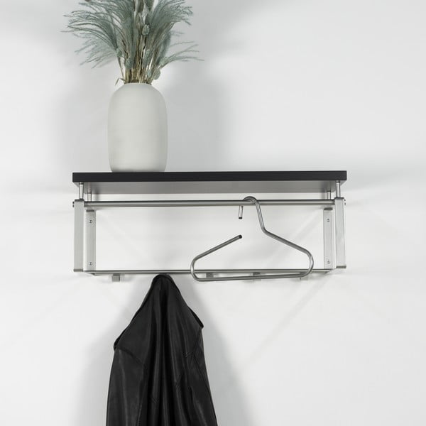 Črn/v srebrni barvi kovinski stenski obešalnik s polico 70 cm Rex – Spinder Design-image-1