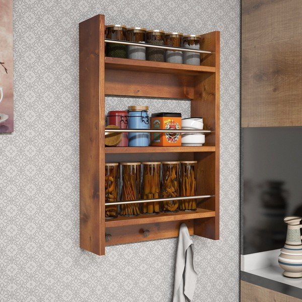 Stenska lesena kuhinjska polica Selo Walnut-image-1