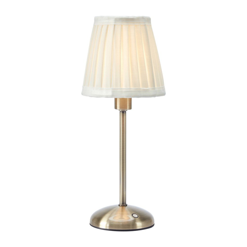 Kremno bela/medeninasta tekstilna LED zatemnitvena/prenosljiva namizna svetilka (višina 35 cm) Anno