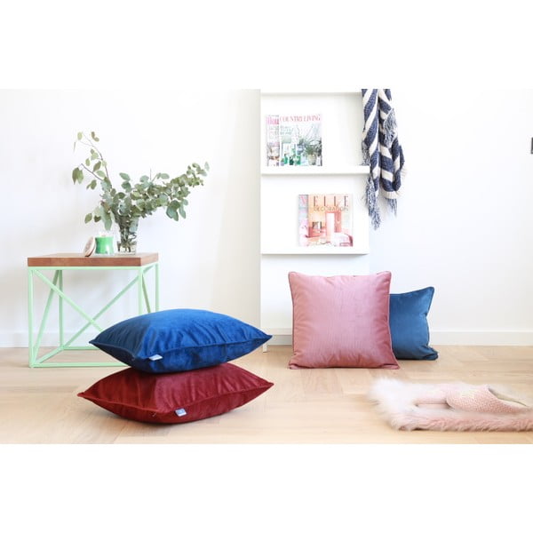 Modra prevleka za vzglavnik z žametno površino WeLoveBeds Jeans, 50 x 50 cm-image-1