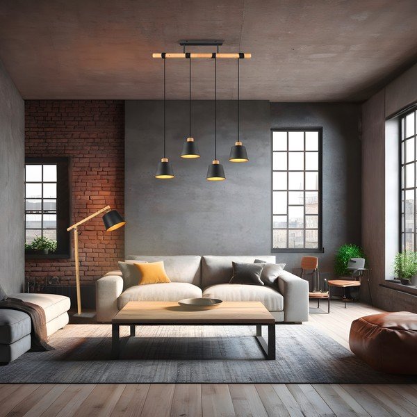 Viseča svetilka s kovinskim senčilom v črni in naravni barvi ø 18 cm Harris – Trio-image-1