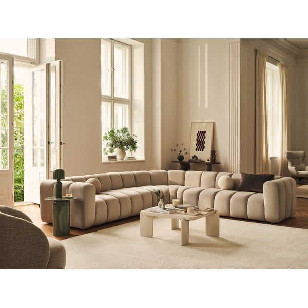 Kremno bela kotna sedežna garnitura iz šenilje Lupine – Micadoni -image-1