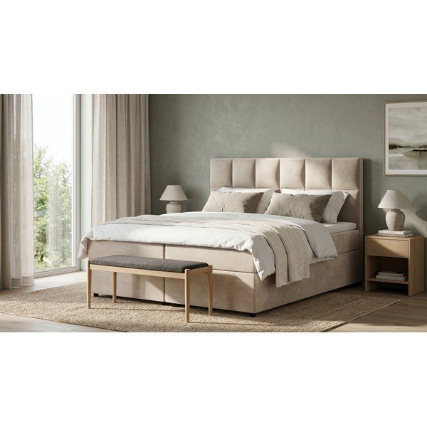 Bež boxspring postelja s prostorom za shranjevanje 160x200 cm Flip – Ropez-image-1
