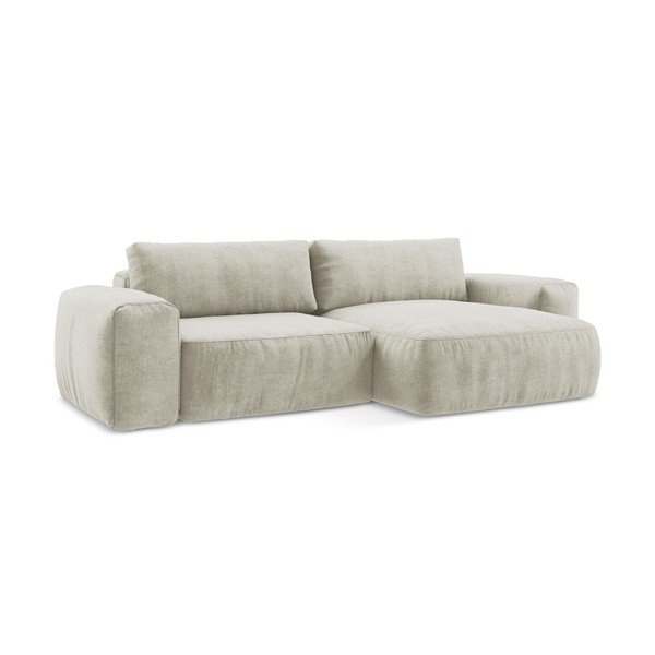 Bež raztegljiva kotna sedežna garnitura iz šenilje (desni kot/z ležalnikom) Kuki – Makamii-image-2