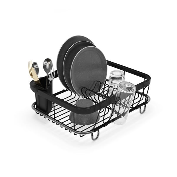 Črn jeklen nastavljiv odcejalnik posode 37x29 cm Sinkin – Umbra