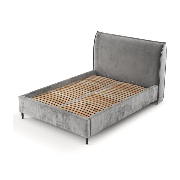 Siva oblazinjena zakonska postelja s prostorom za shranjevanje z letvenim dnom 180x200 cm Shell – Maison de Rêve-image-3