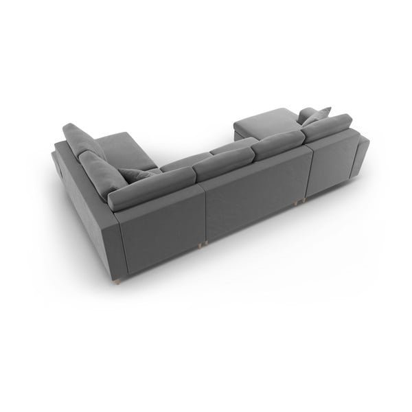 Svetlo siva žametna raztegljiva kotna sedežna garnitura s prostorom za shranjevanje (desni kot/v obliki črke "U") Kyoto – Cosmopolitan Design-image-4