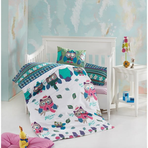 Bombažni komplet otroške posteljnine z rjuho Nazenin Home Owly, 100 x 150 cm
