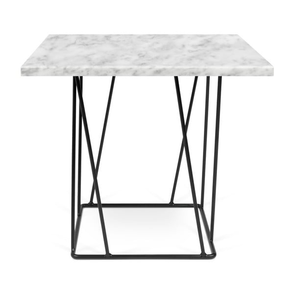 Bela marmorna mizica s črnimi nogami TemaHome Helix, 50 x 50 cm