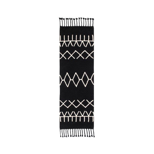 Črn pralen ročno tkan tekač iz mešanice bombaža 80x230 cm Bereber Black – Lorena Canals