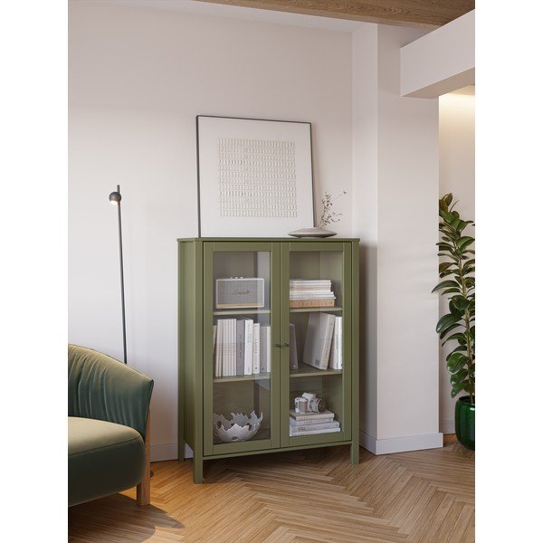 Zelena vitrina iz masivnega bora 90x120x40 cm Alessandra – Marckeric-image-1