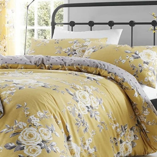 Rumena posteljnina s cvetličnim vzorcem Catherine Lansfield, 135 x 200 cm-image-1