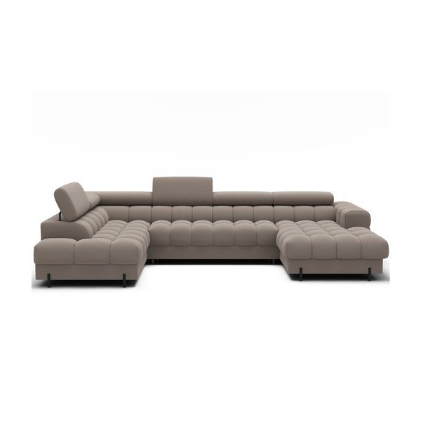 Svetlo rjava žametna raztegljiva kotna sedežna garnitura (levi kot/v obliki črke "U") Feraria – ELTAP