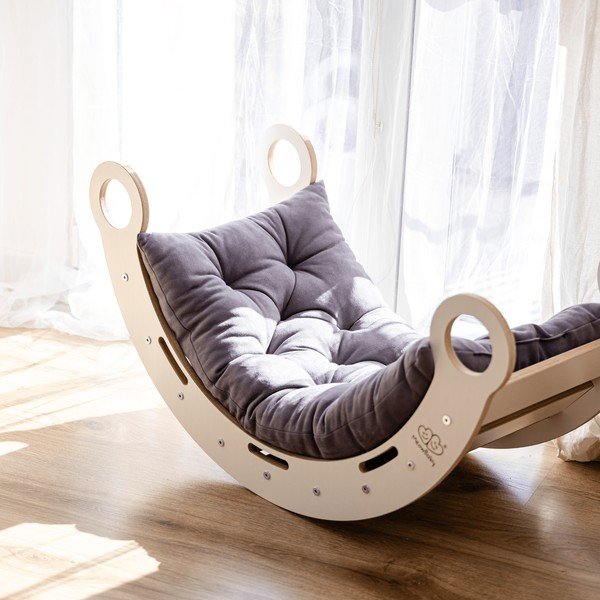 Gugalnica iz masivnega bora v rožnati in naravni barvi 39x75x38 cm Montessori – Meowbaby-image-2