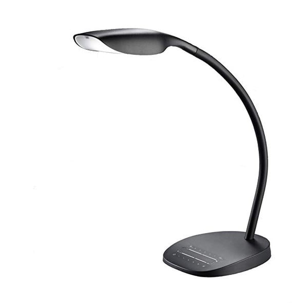 Črna namizna svetilka LED Trio Swan, višina 48 cm