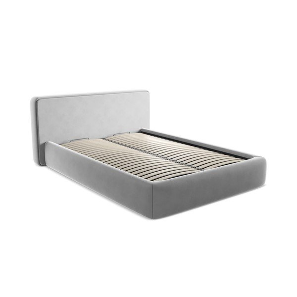 Siva oblazinjena zakonska postelja s prostorom za shranjevanje z letvenim dnom 140x200 cm Kiana – Makamii