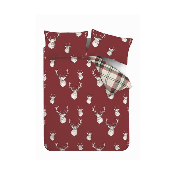Rdeča podaljšana posteljnina za zakonsko posteljo 230x220 cm Munro Stag Check – Catherine Lansfield