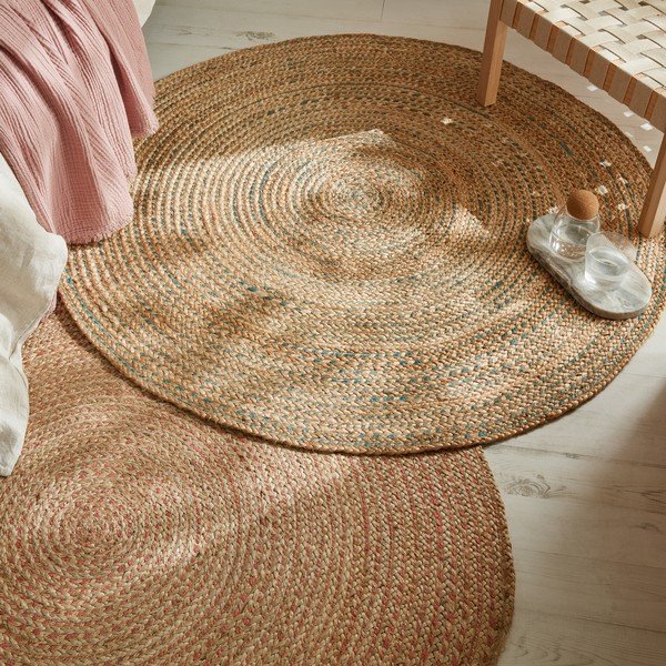 Modra/v naravni barvi okrogla preproga iz jute ø 133 cm Capri – Flair Rugs-image-2