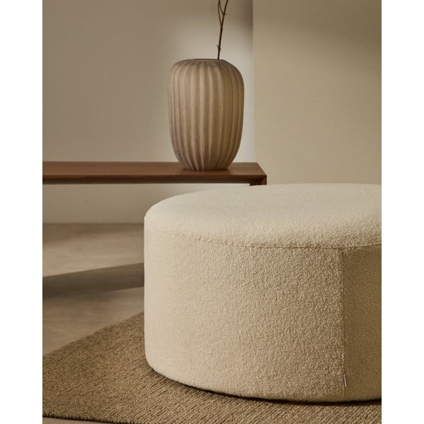 Kremno bel tabure iz tkanine bouclé Kaeli – Kave Home-image-1