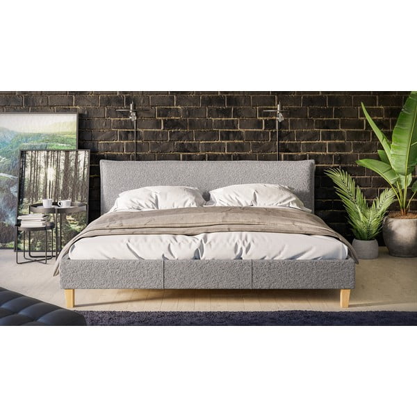Siva oblazinjena zakonska postelja z letvenim dnom 180x200 cm Tina – Ropez-image-1