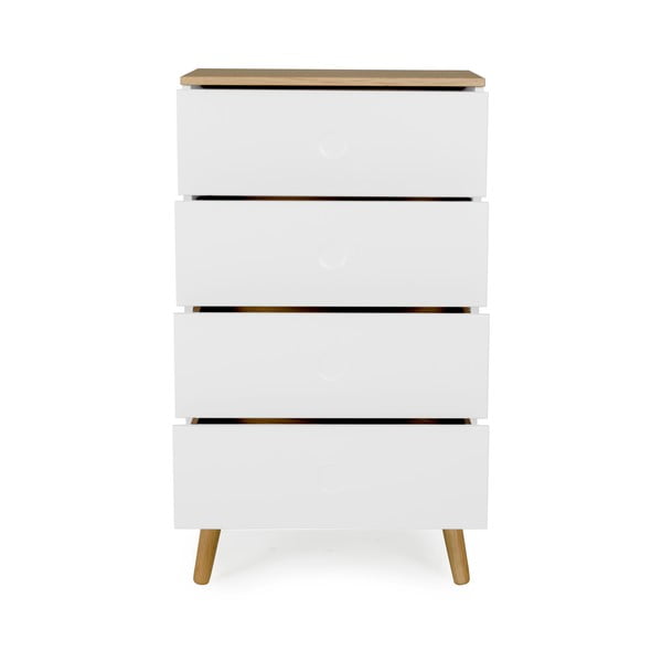 Bela komoda s hrastovimi nogami s 4 predali Tenzo Dot, širina 55 cm-image-2